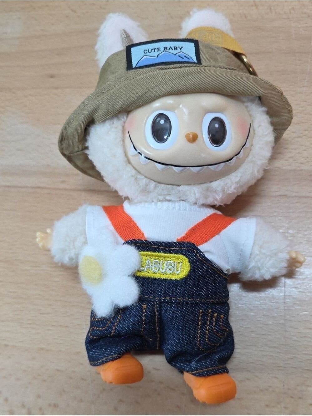 LAGUBU Plush Doll with Denim Overalls & Orange Accents